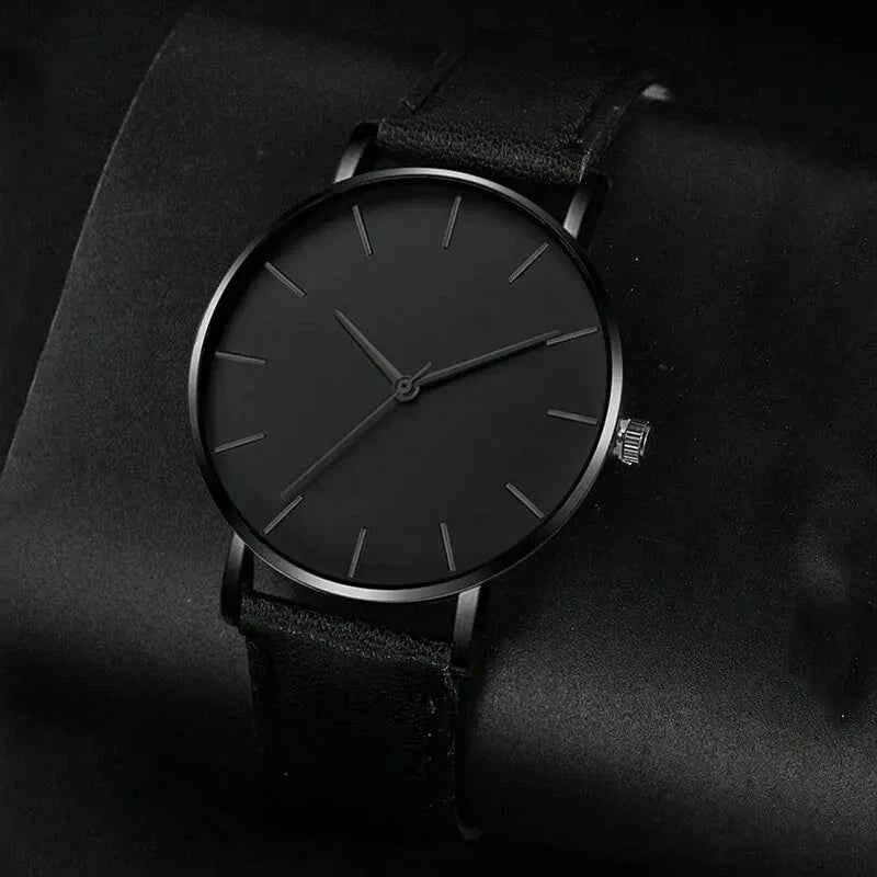 Luxury Mens Quartz Wristwatch Set with Leather Bracelet