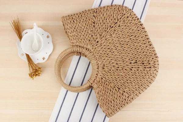 Elegant Women's Straw Tote - Handmade Beach Weaver