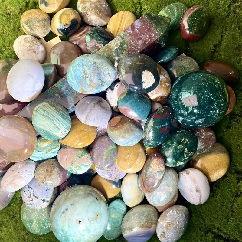 Premium Ocean Jasper Palm Stone - Smooth Polished Marbled Gem