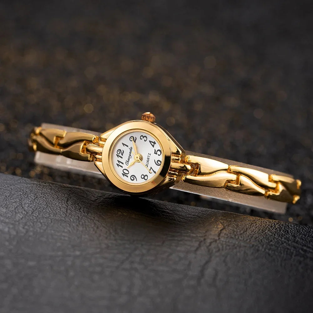 Elegant Gold Plated Ladies Watch - Slim Bracelet Design