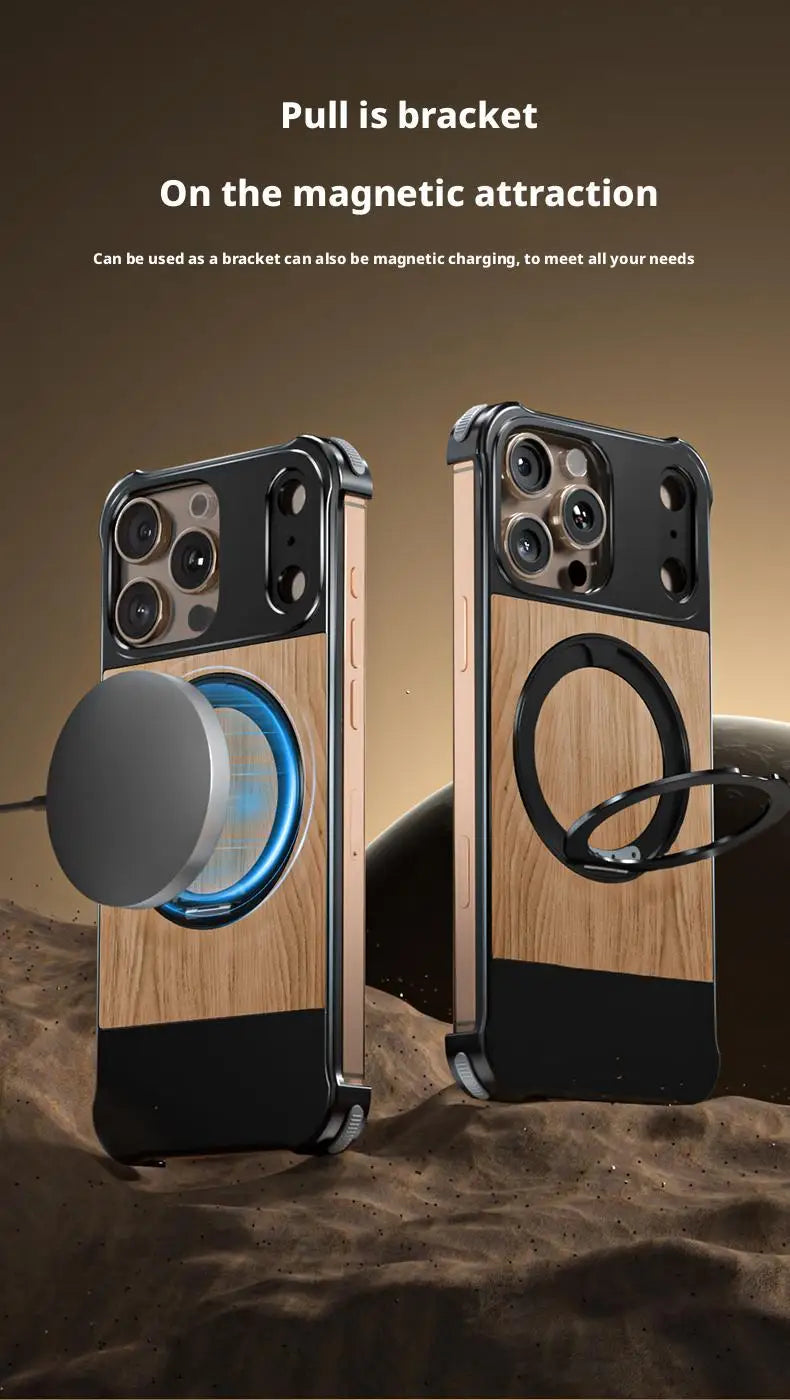 Premium iPhone Rotating Case - Metal & Leather Grain