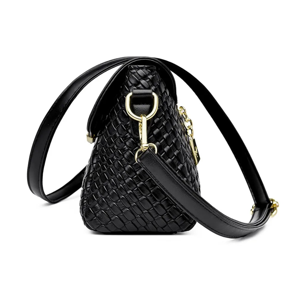 Designer Knitting Handbag - Elegant PU Leather