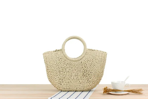 Elegant Women's Straw Tote - Handmade Beach Weaver