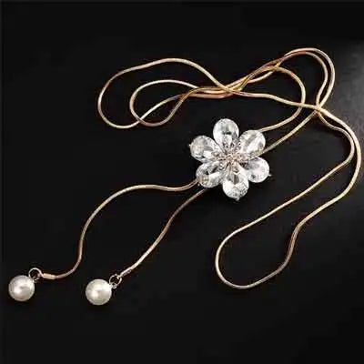 Luxury Crystal Flower Long Sweater Necklace - Elegant Pendant