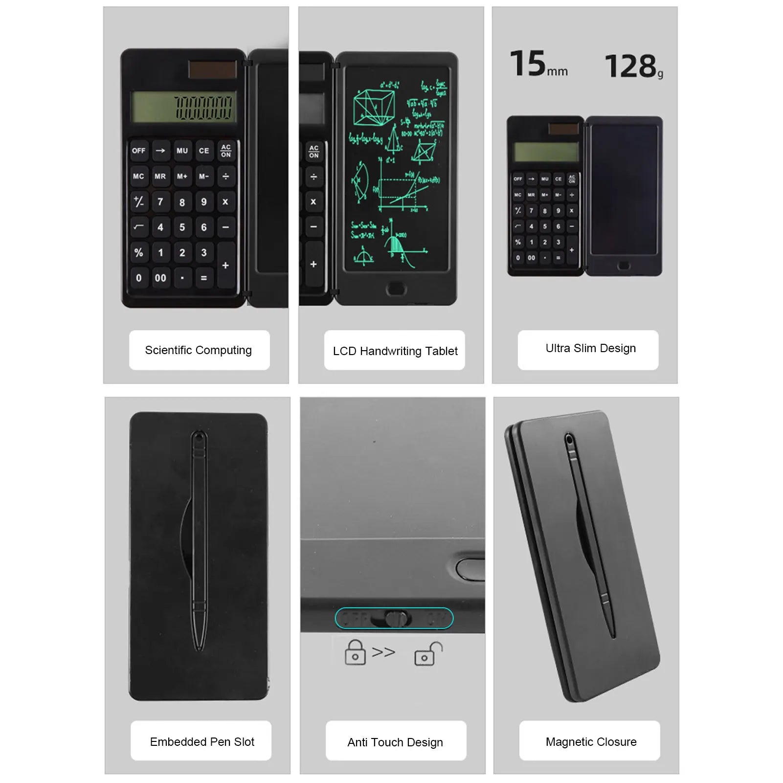 Premium Solar Desktop Calculator with Writing Tablet