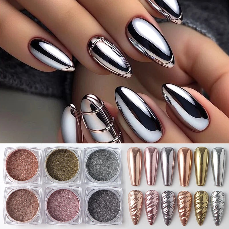 Luxury Chrome Nail Powder - Y2K Metallic Mirror Pigment Dust