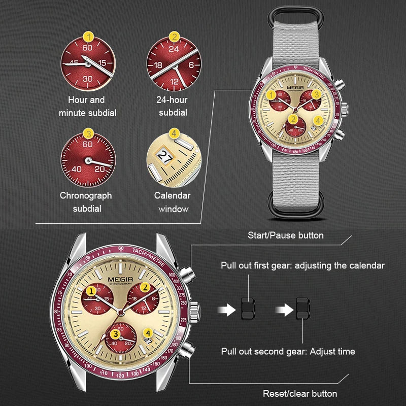 Luxury Men's Sports Quartz Wristwatch - Waterproof Chronograph