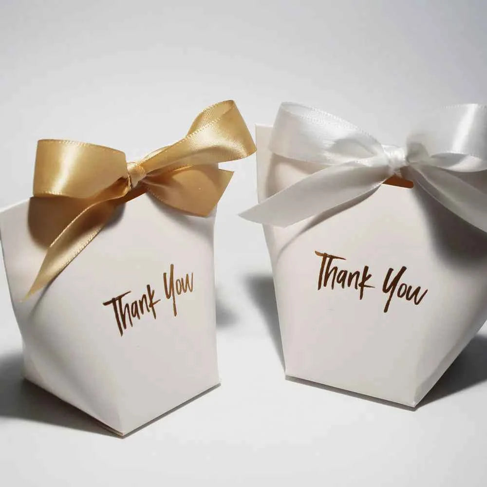 Chic Candy Gift Boxes | Black, White, Coffee | Gold 'Thank You' | Ribbon | For Party, Birthdays, Baby Showers, Weddings!