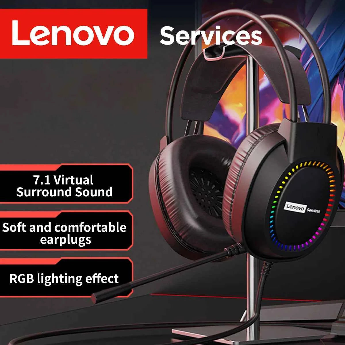 RGB gaming headphones - over-ear design with multicolor LED lighting and noise-cancelling microphone