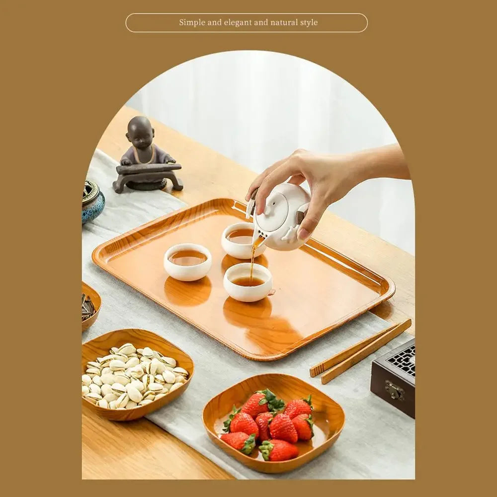 Elegant Wood Grain Square Plate - Japanese Style Dinnerware