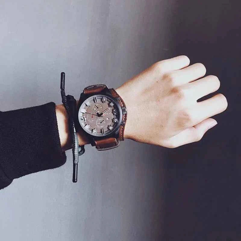 Premium Men's Quartz Watch - Luxury PU Leather Tactical Wristwatch