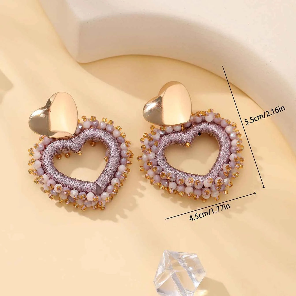 Elegant Heart Shape Drop Earrings - Handmade Crystal Jewelry