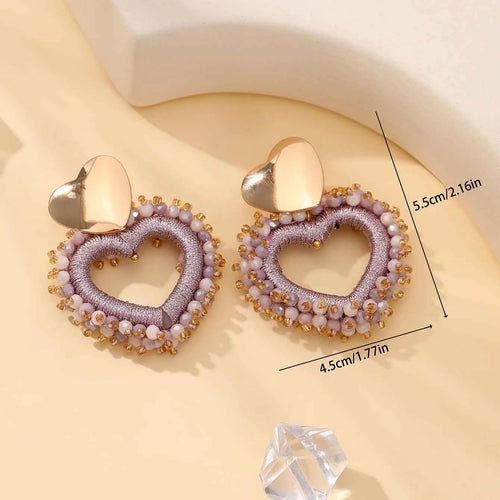 Elegant Heart Shape Drop Earrings - Handmade Crystal Jewelry