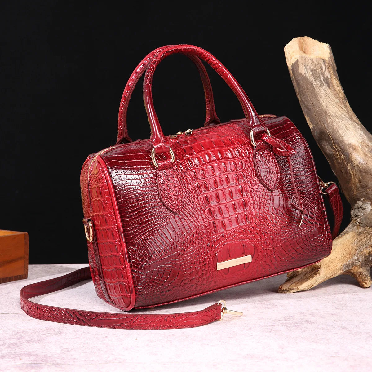 Elegant Crocodile Pattern Boston Bag