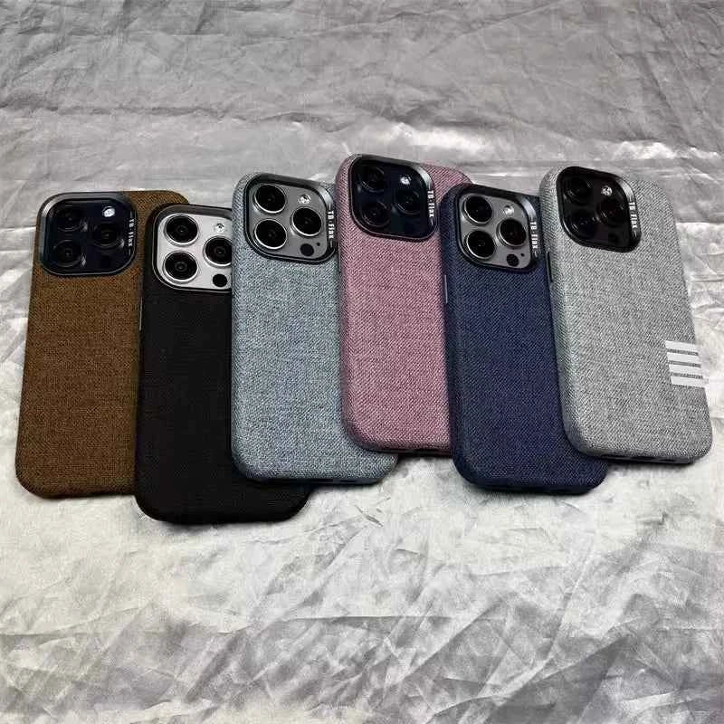 Linen fabric magnetic charging phone case for iPhone 17 16 13 14 15 Pro Max Retro style anti-fall protective case For 15 14 plus