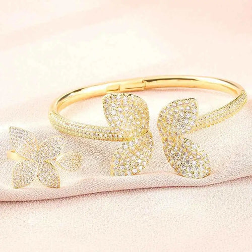 Elegant Flower Zircon Jewelry Set - Bracelet & Ring