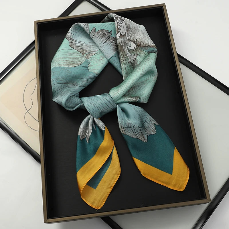 Luxury Silk Square Scarf - Elegant Satin Print Neck Wrap