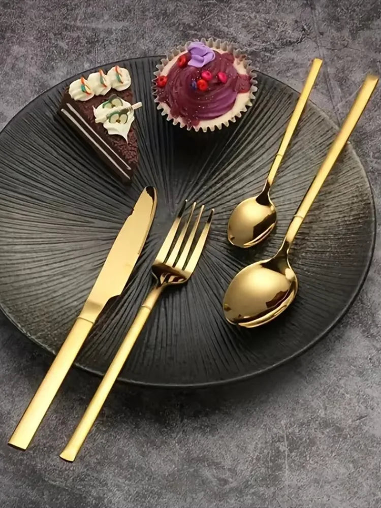 Elegant Luxury Gold Flatware Set - Stainless Steel Tableware