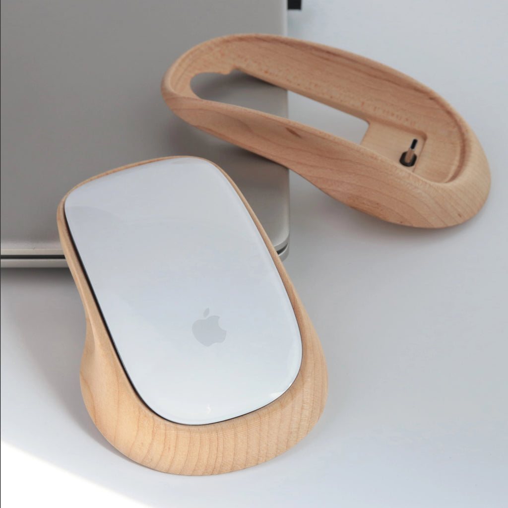 Premium Walnut Magic Mouse Base - Wood Charging Dock with Lightning Port