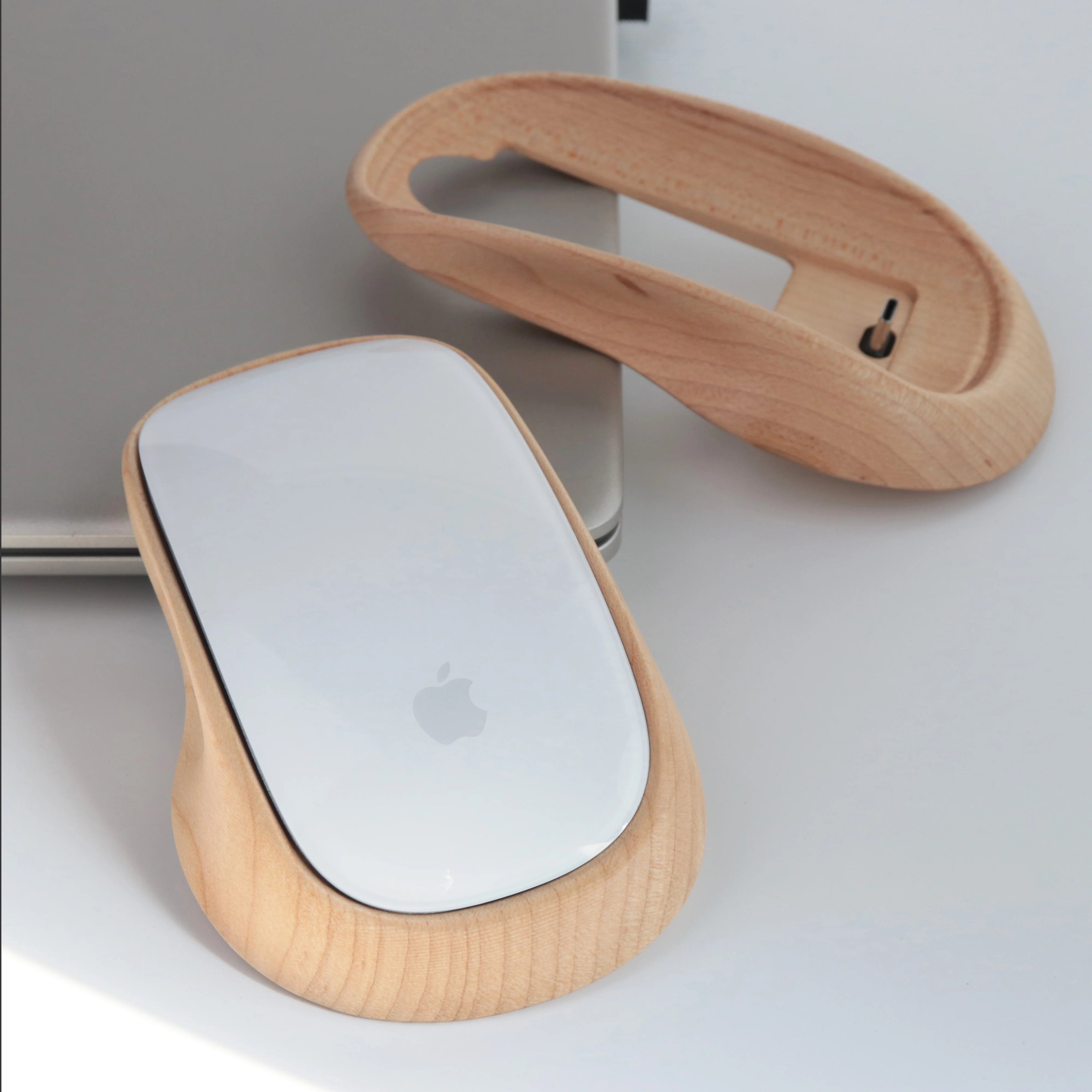 Premium Walnut Magic Mouse Base - Wood Charging Dock with Lightning Port