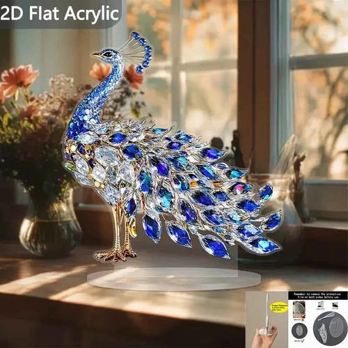 Elegant Crystal Peacock Ornament - Luxury Acrylic Decor