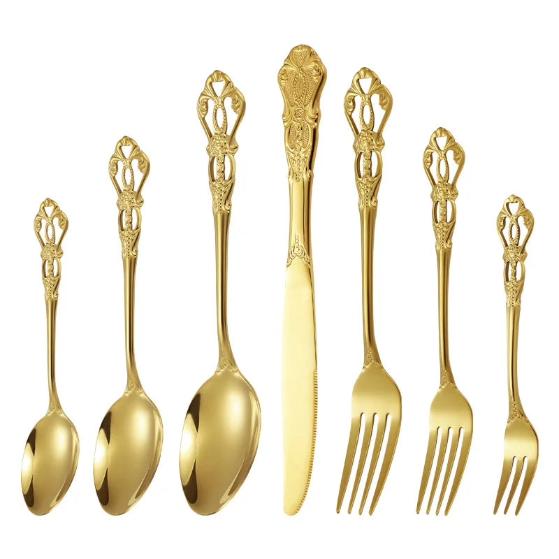 Elegant European Relief Flatware Set - Stainless Steel Tableware