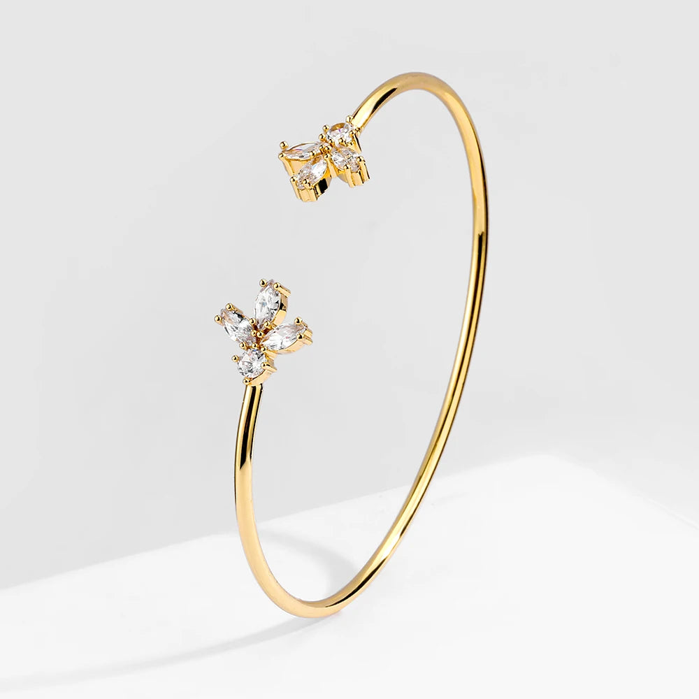 Elegant Gold Cuff Bangle - Cubic Zirconia Bracelets