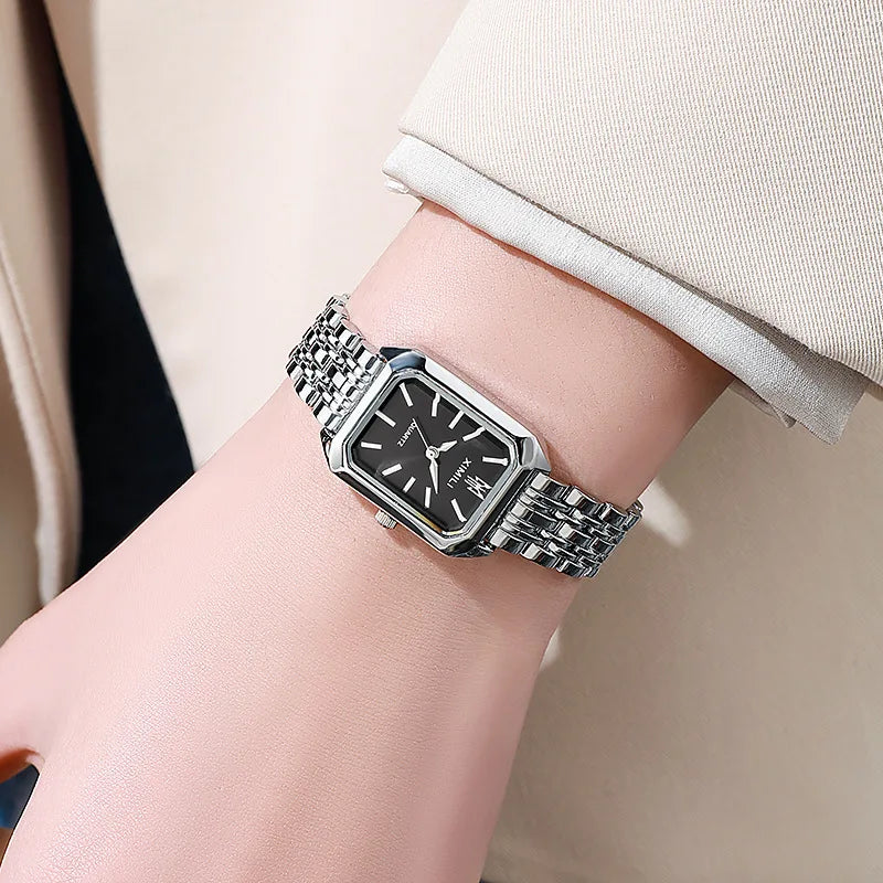 Elegant Women's Rectangle Quartz Watch - Stainless Steel Band