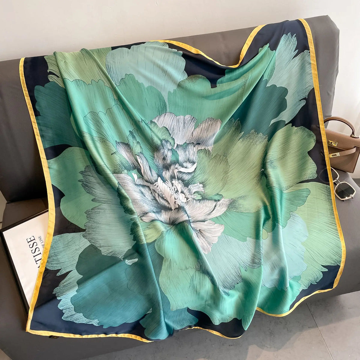 Luxury Horse Print Square Scarf - Vintage Silk Feel Shawl