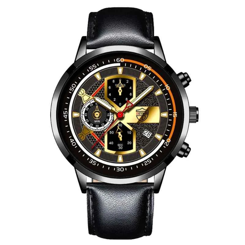 Elegant Men's Calendar Watch - Leather Business Style
