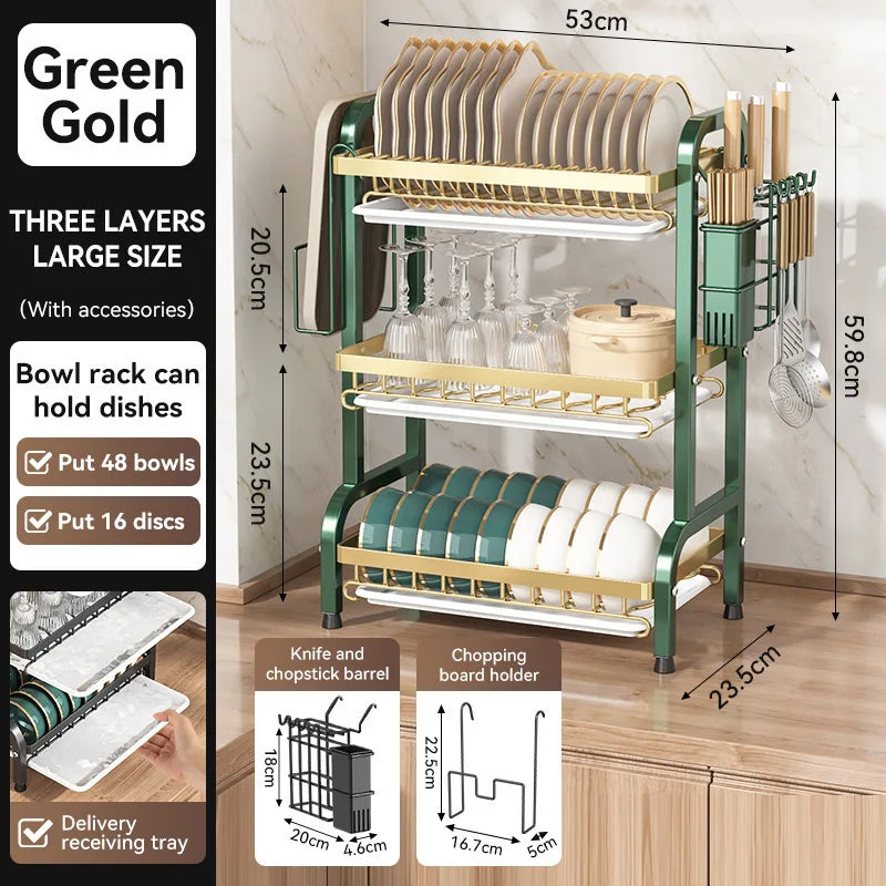 Premium Countertop Dish Drying Rack with Utensil & Spice Holder