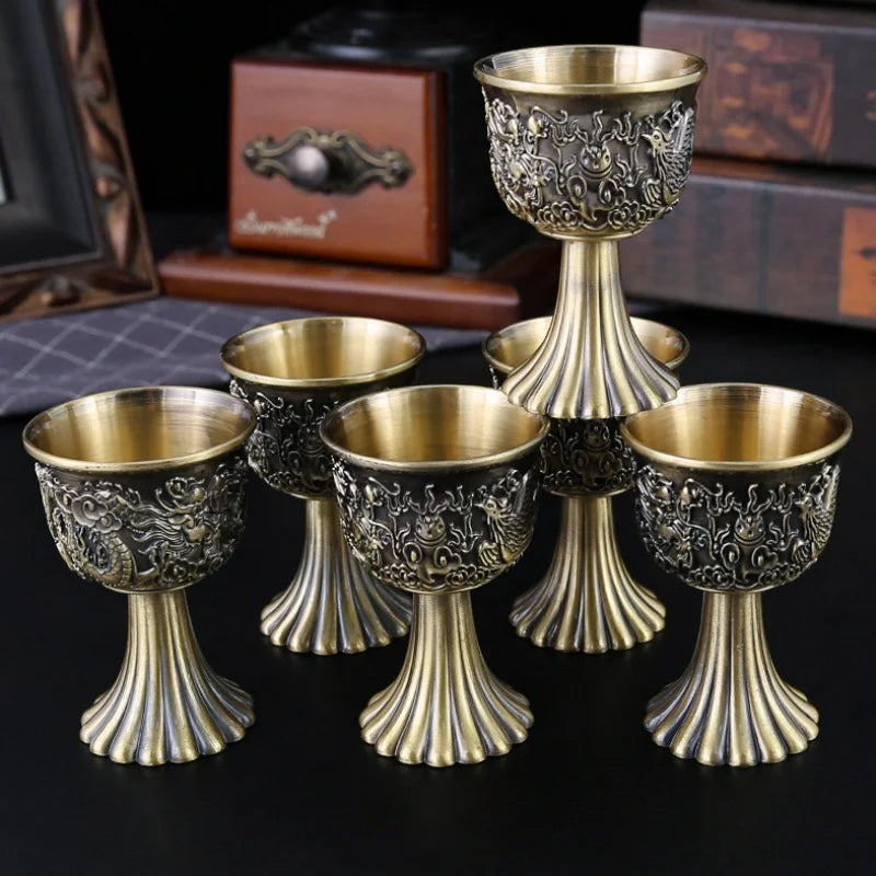 Vintage Mini Wine Glass - Embossed alloy goblet cup in cyan, European style