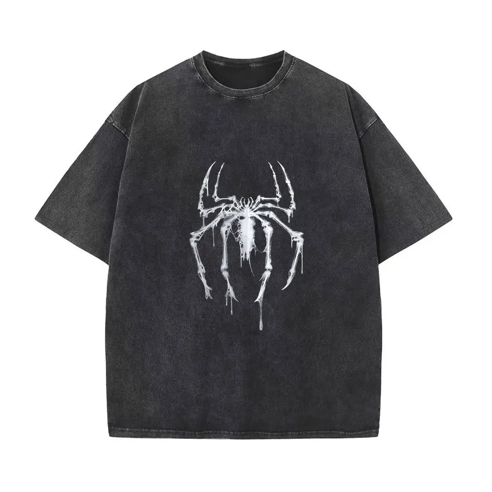 Vintage Spider Graphic Wash Shirt - Retro Hero Style