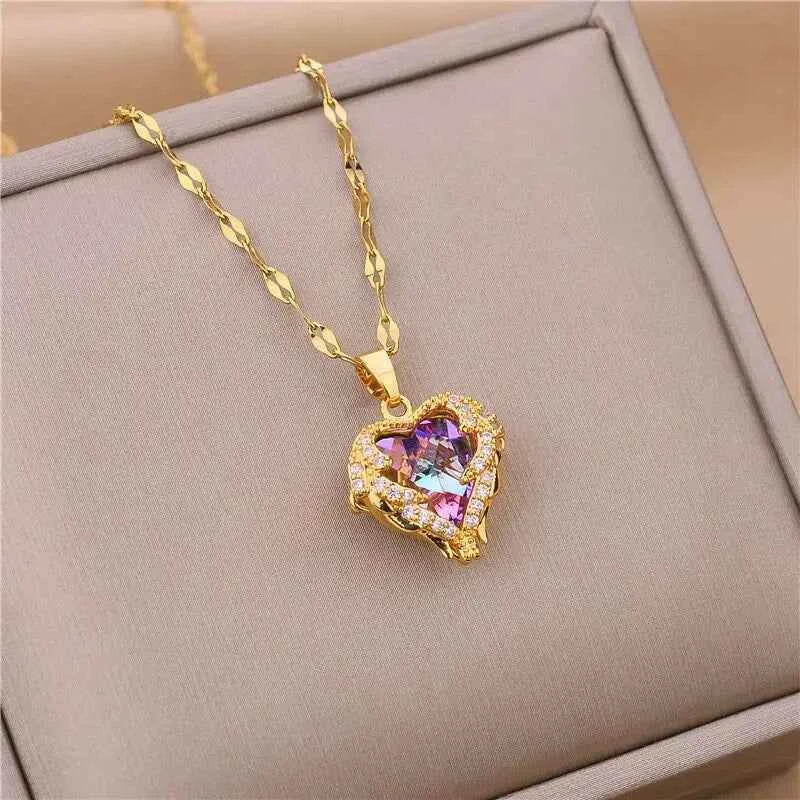 Luxury Crystal Ocean Heart Pendant Necklace - 316L Steel