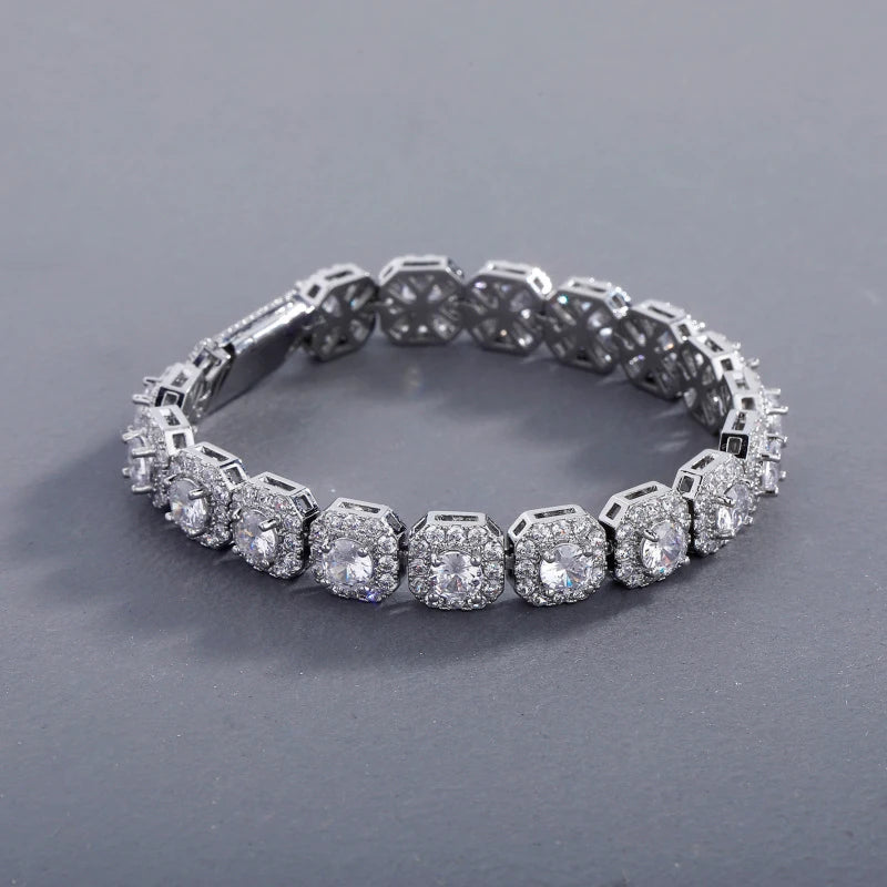 Men's crystal tennis bracelet - dazzling zirconia stones in gold or silver metal