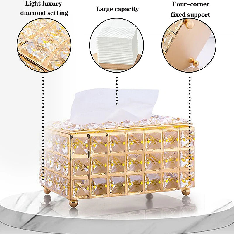 Elegant Luxury Crystal Tissue Box for Tabletop Decor