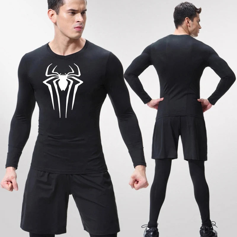Spider Print Long Sleeve Compression Shirt - Athletic Baselayer
