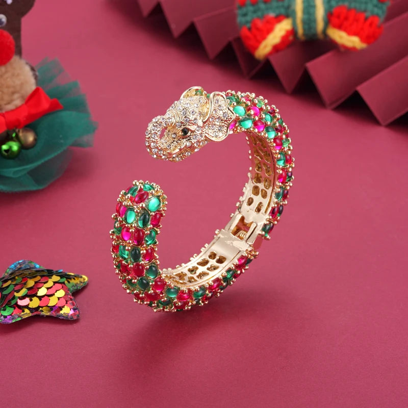 Resin Animal Cuff Bracelet - colorful vintage style with gold plating