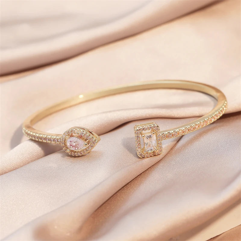 Elegant Gold Cuff Bangle - Cubic Zirconia Bracelets