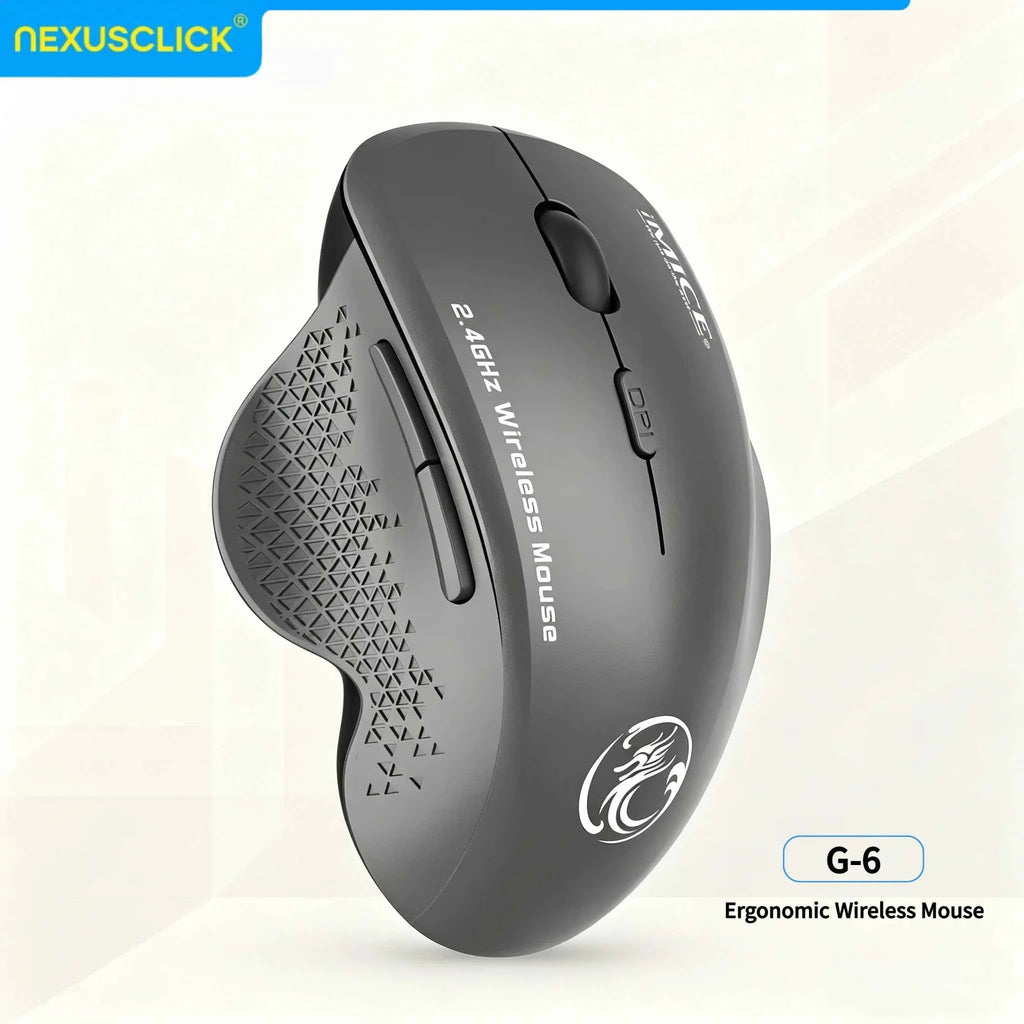 Wireless silent mouse - ergonomic gray design with adjustable DPI buttons