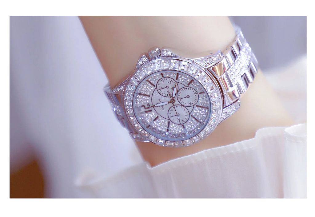 Elegant Women's Diamond Wrist Watch - Waterproof Silver Gold