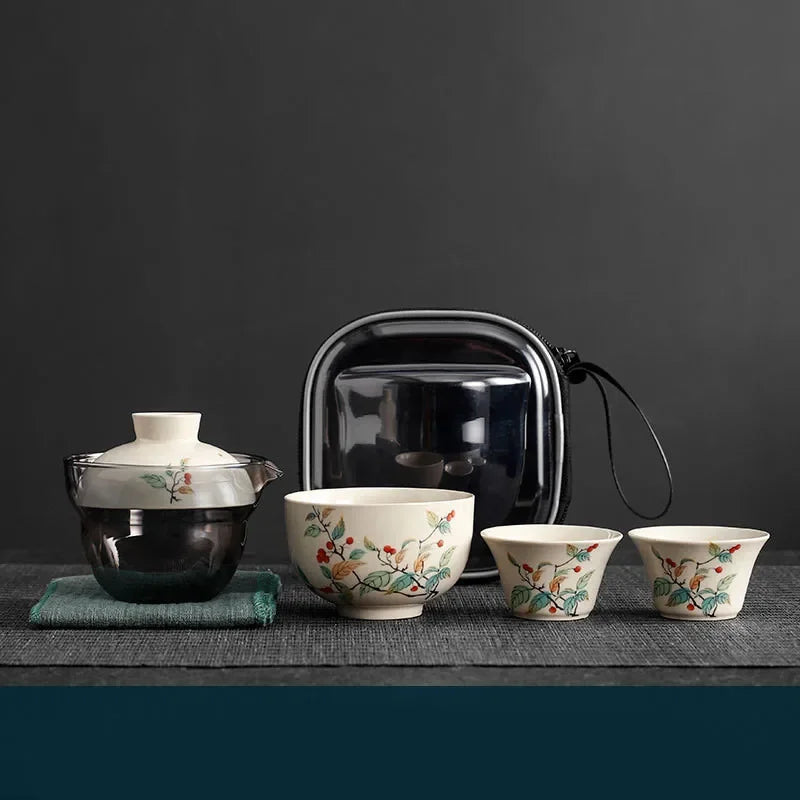 Elegant Portable Travel Tea Set - Hand-painted Ceramic Teaware