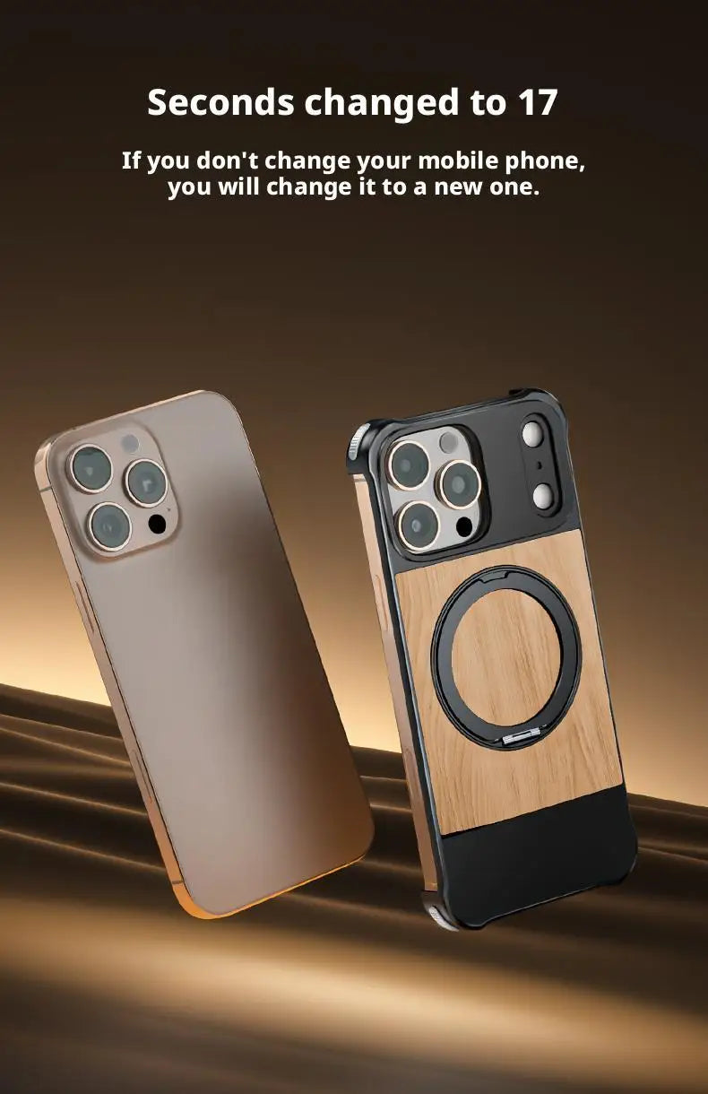 Premium iPhone Rotating Case - Metal & Leather Grain