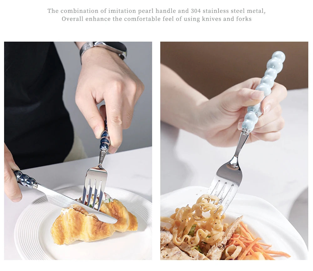 Luxury Pearl Flatware Set - Premium Ceramic Handle Cutlery