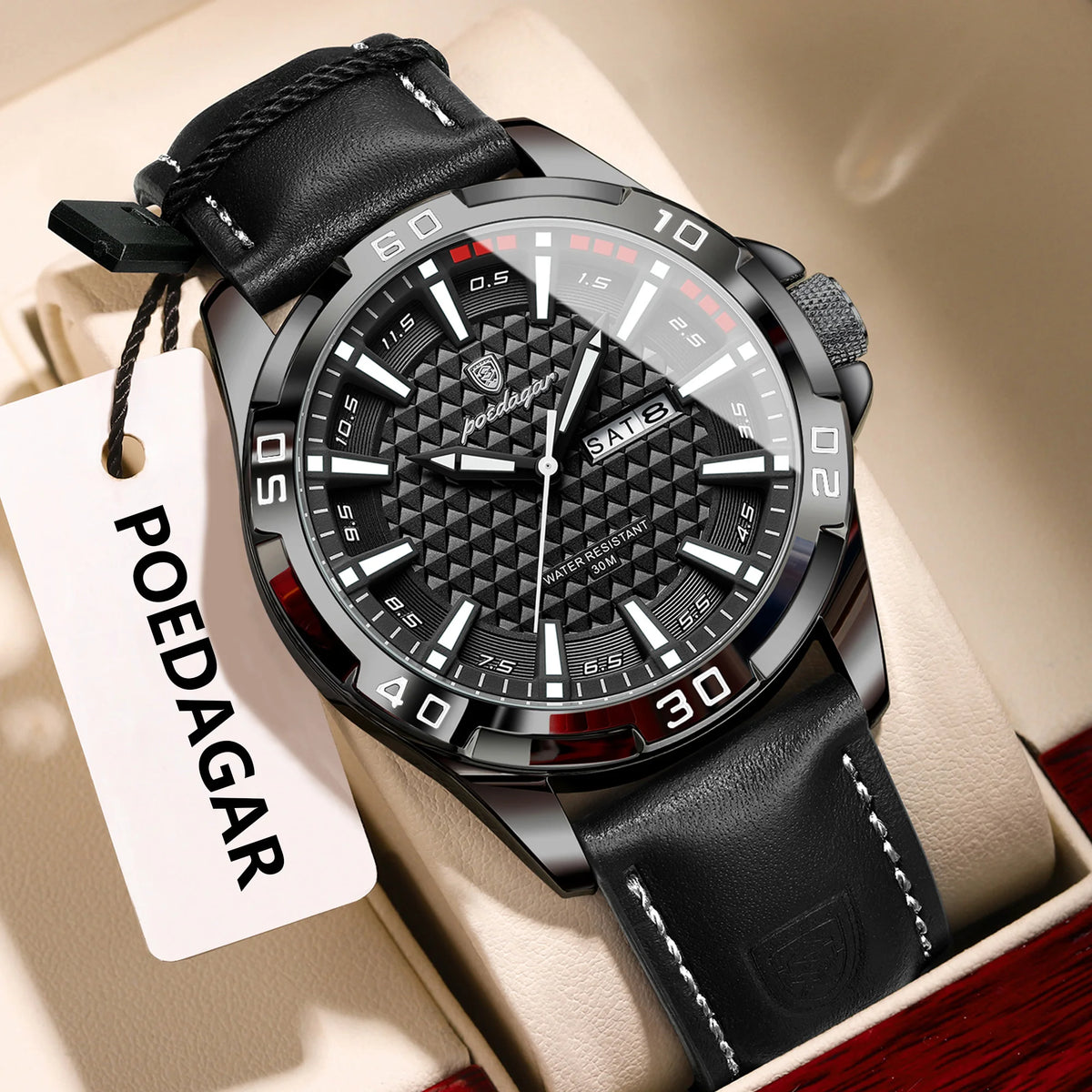 Luxury Men's Quartz Watch - Waterproof Leather Wristwatch