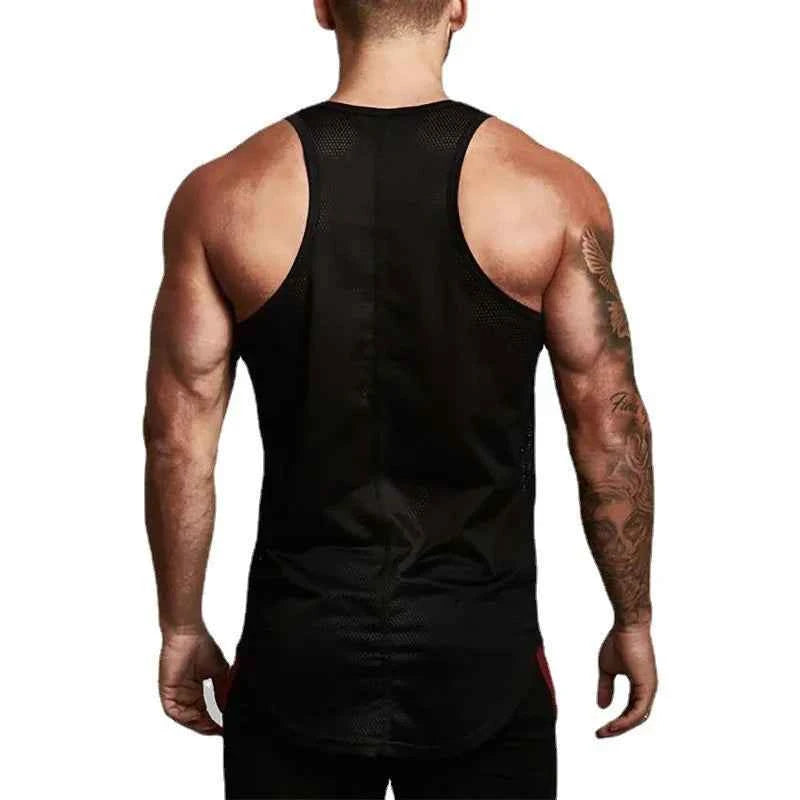 Black Bat Print Mens Sport Sleeveless T-Shirt Mesh Breathable Quick Dry Fitness Tank Tops Gym Bodybuilding Muscle Slim Fit Vests
