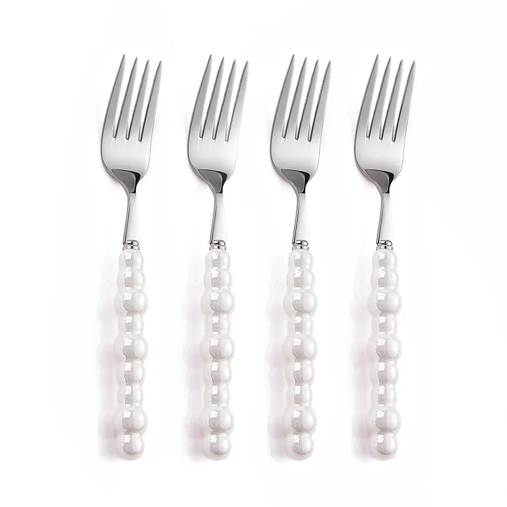 Luxury Pearl Flatware Set - Premium Ceramic Handle Cutlery