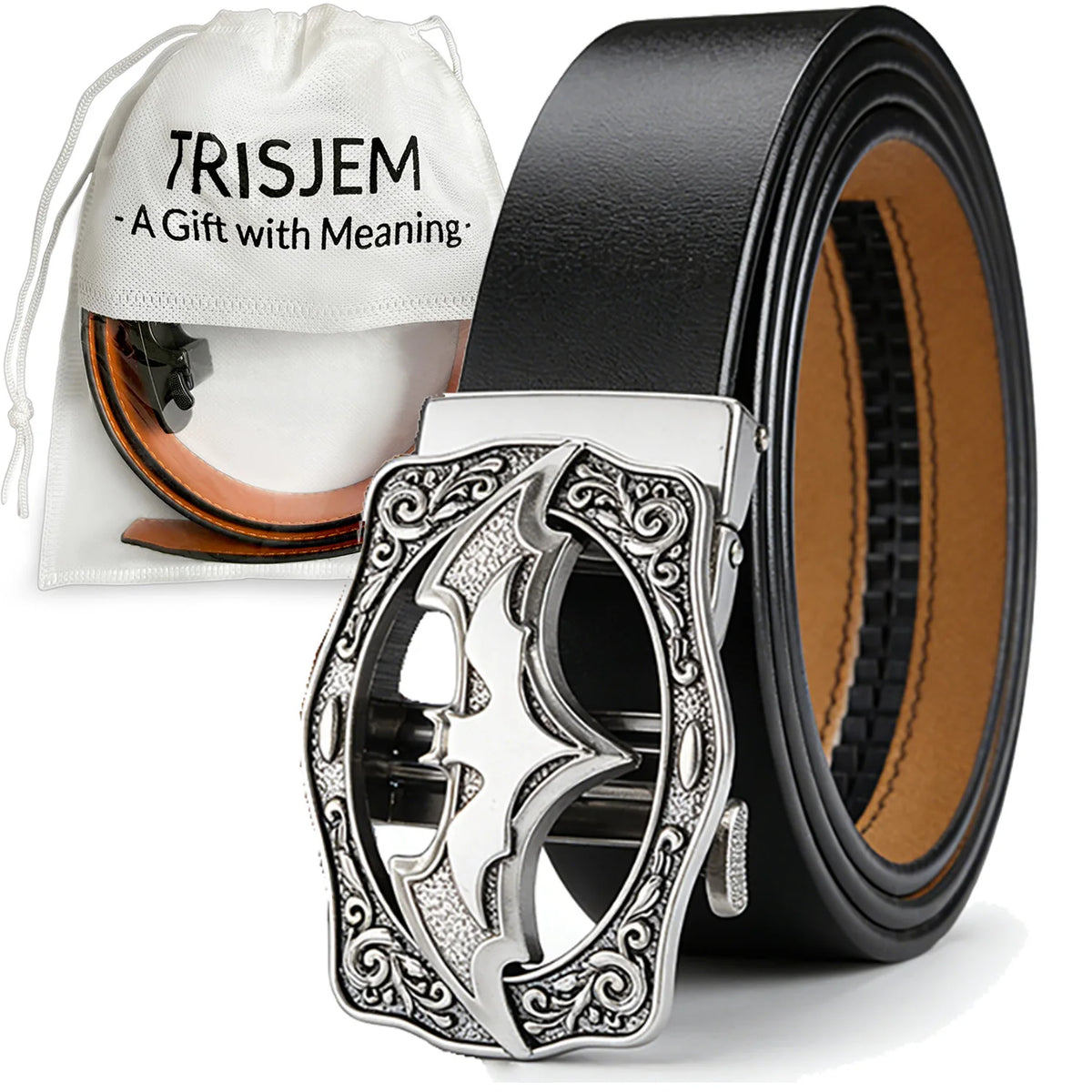 Retro Automatic Belt with Bat Buckle - Genuine Leather