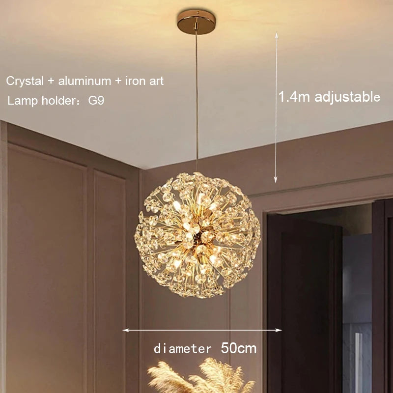 Luxury Dandelion Crystal Chandelier - Modern French Gold Spark Ball Lamp