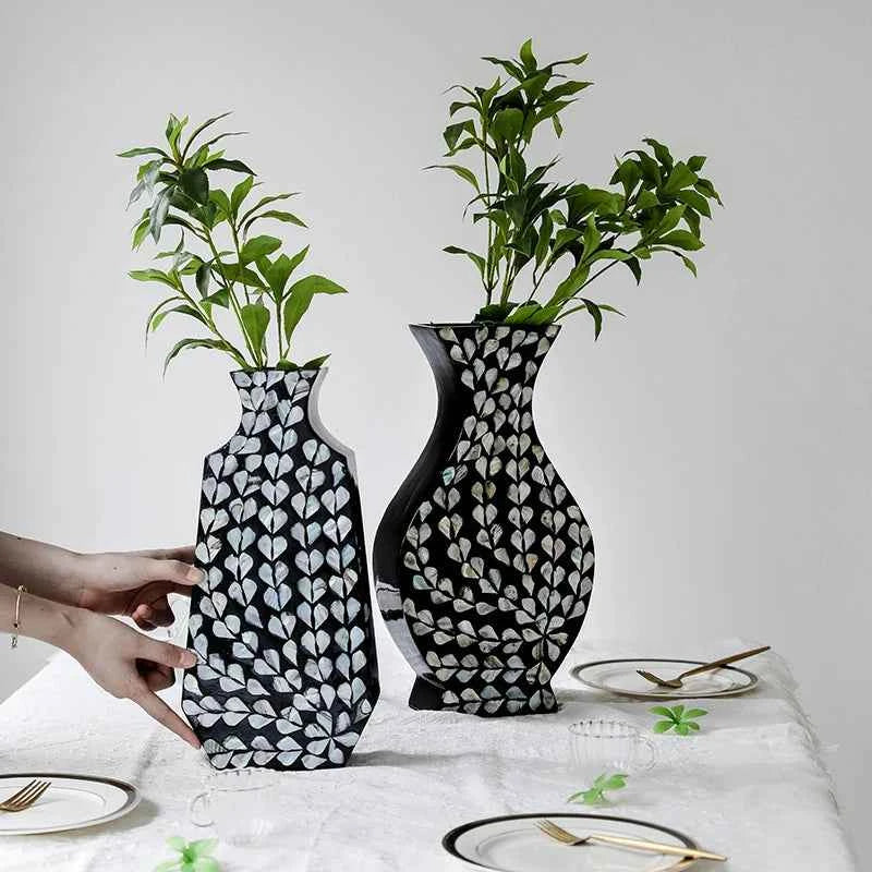 Premium Modern Aesthetic Vase - Hand-Painted Wood Centerpiece